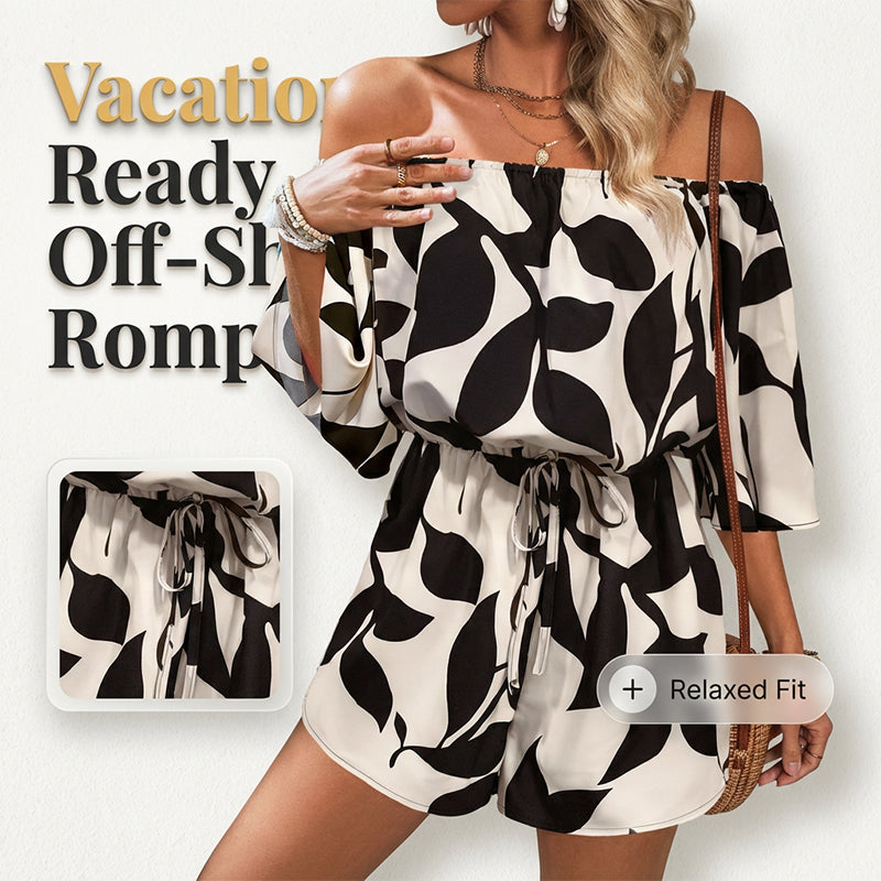 🌞Frühlingserwachen: 50% Rabatt!🍸Damen Sommer-Romper "Abstract Leaf" – Luftig, Elegant & Schulterfrei