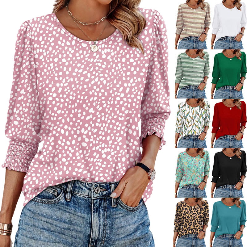 🌞Frühlingserwachen: 50% Rabatt!💝Elegante Business-Bluse mit 3/4-Arm & Smock-Bündchen – Bequem & Knitterfrei