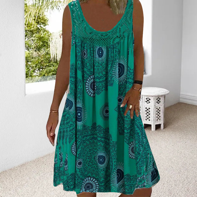 🔥Women Sommer O-Ausschnitt ärmelloses Kleid mit Druck
