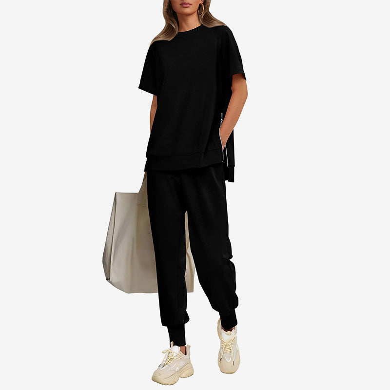 Lässiges, locker sitzendes zweiteiliges Trainingsanzug-Set für Damen aus T-Shirt und Hose