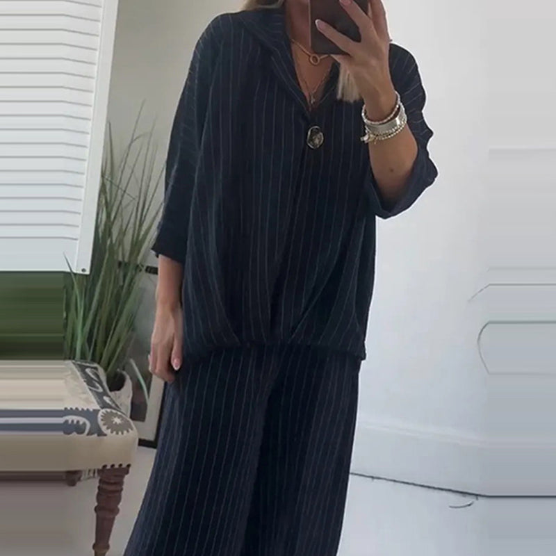 Women's Striped Top & Wide-Leg Pants 2-Piece Set