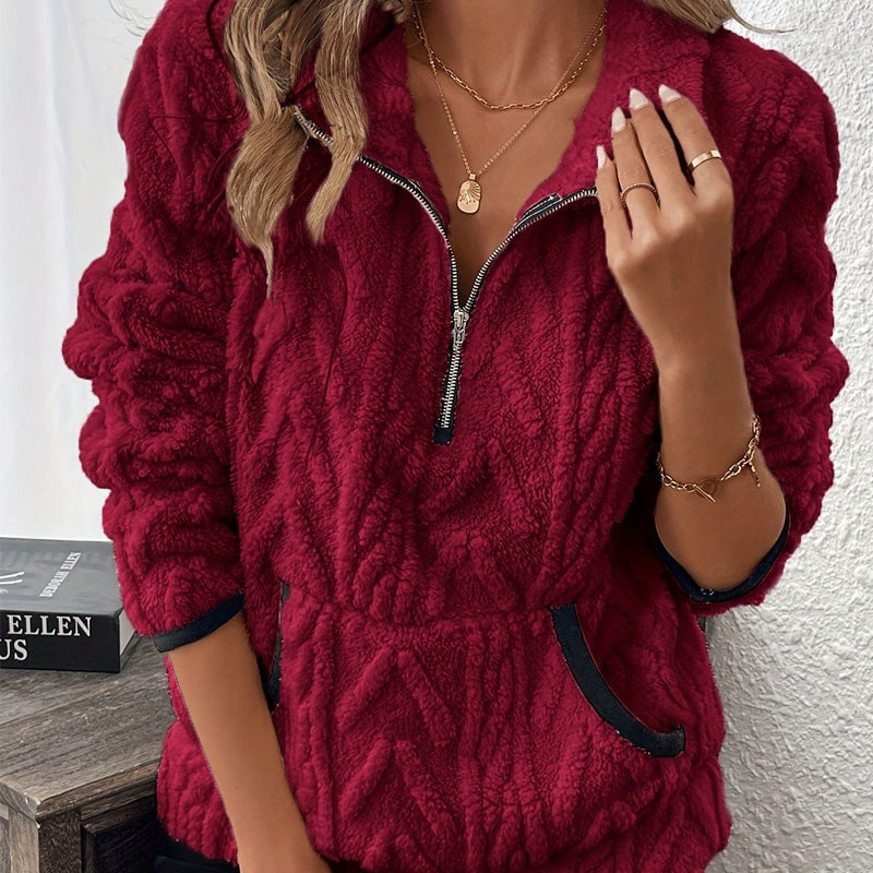 Flauschiges Sweatshirt mit halbem Reißverschluss 🍂 | Wolkenweich + geräumige Taschen – Bequem für den Alltag/die Lounge