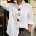 🌞Frühlingserwachen: 50% Rabatt!👚 Damen Oversized Bluse mit großen Metallknöpfen: Stehkragen – Statement-Piece für Büro & Freizeit