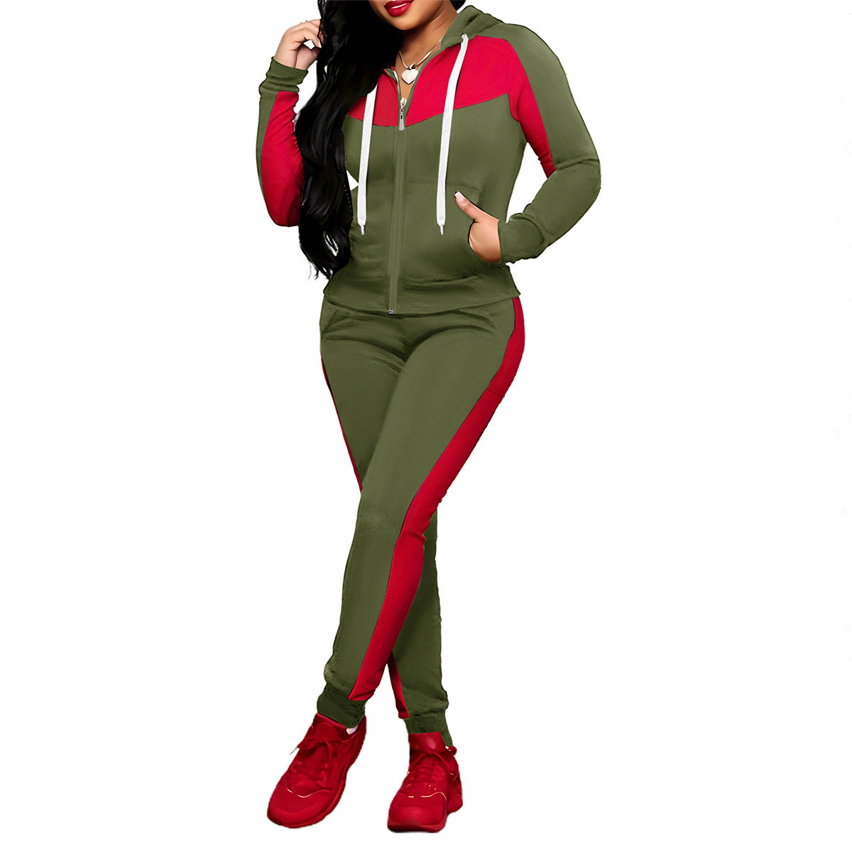 🌞Frühlingserwachen: 50% Rabatt!🔥"Effortless Style" Athleisure-Set: Figurschmeichelnder Color-Block Trainingsanzug für Damen