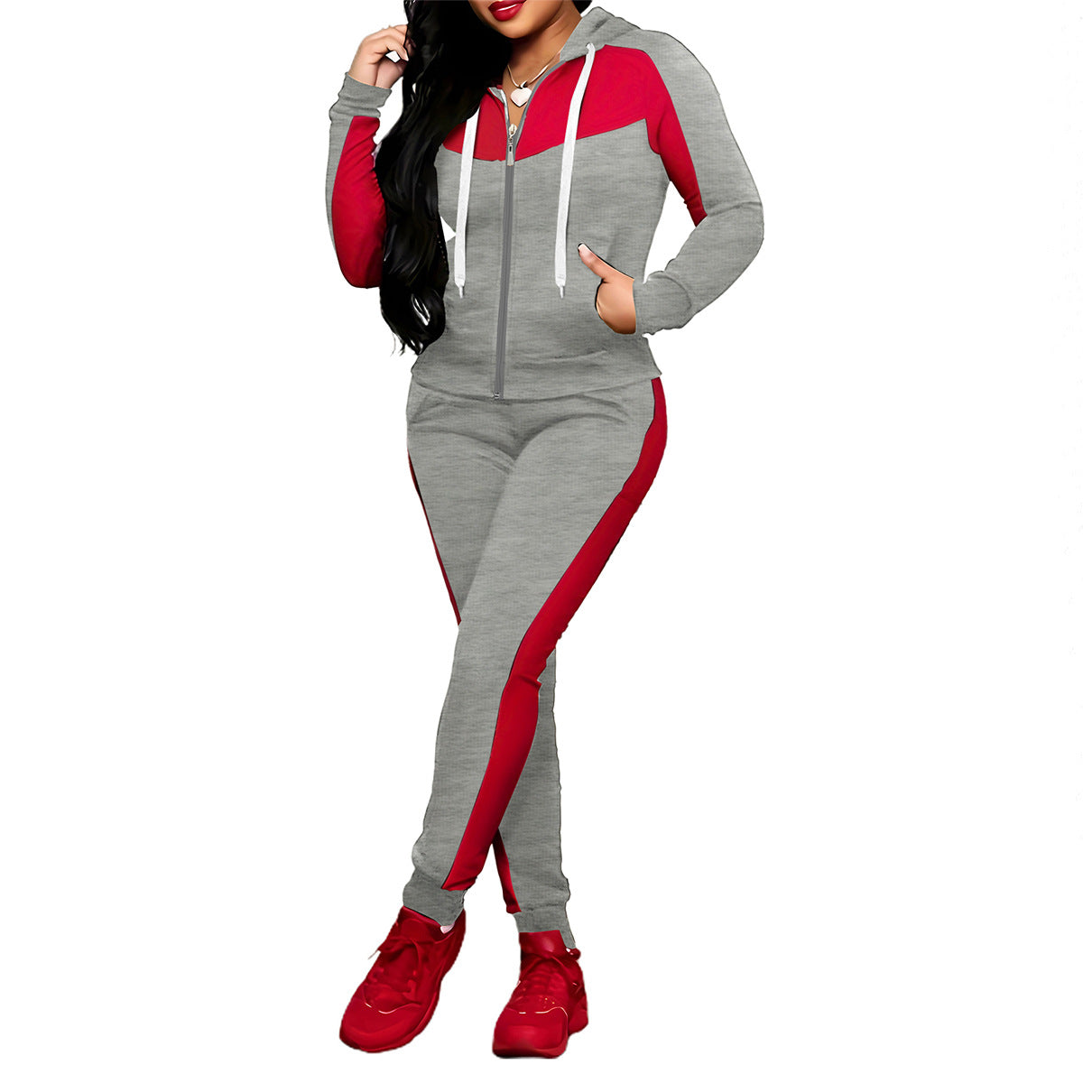 🌞Frühlingserwachen: 50% Rabatt!🔥"Effortless Style" Athleisure-Set: Figurschmeichelnder Color-Block Trainingsanzug für Damen