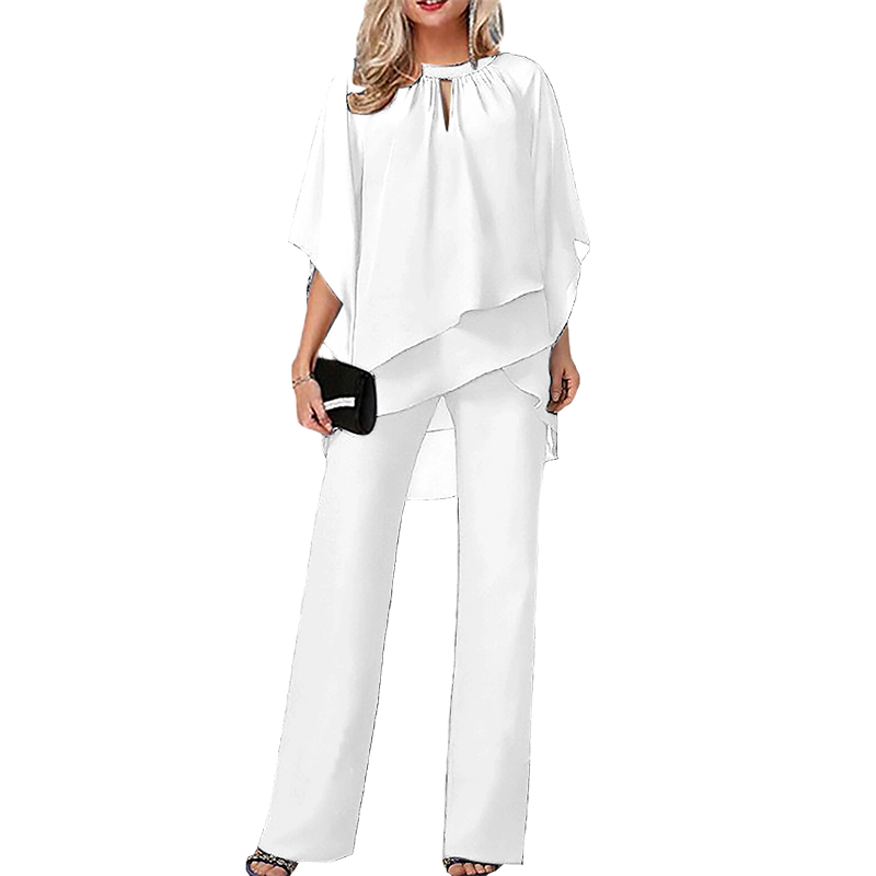 🌞Frühlingserwachen: 50% Rabatt!✨Festliches Chiffon-Set: Figurschmeichelnder Zweiteiler im Lagen-Look mit weiter Hose