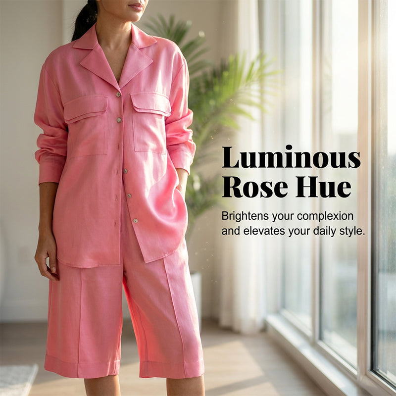 🌞Frühlingserwachen: 50% Rabatt!✨"Pyjama-Chic" Lounge-Set: Seidenweicher Zweiteiler mit Hemd & Bermuda-Shorts
