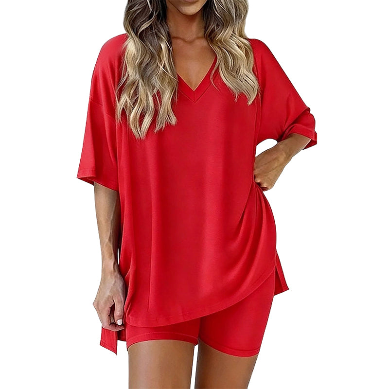 🌞Frühlingserwachen: 50% Rabatt!💎Damen Lounge-Set mit V-Ausschnitt – Knitterfrei & Seidig Weich für Deinen Wohlfühl-Moment